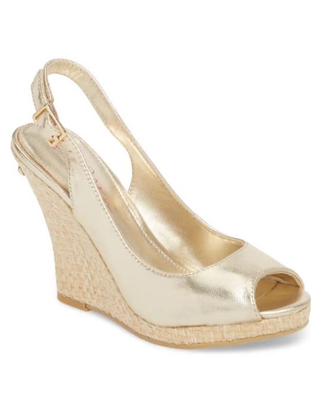 Lilly Pulitzer Gold Peep-Toe Wedge Slingback Sandals Size 9.5
